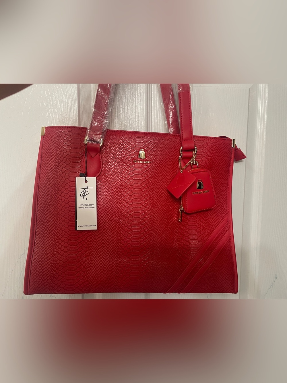 Red Textured Tote Bag